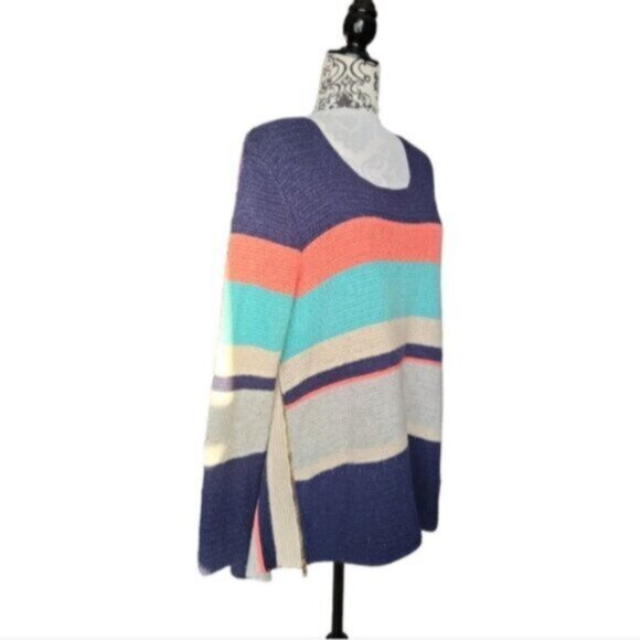 PAPILLON Apricot / Navy Stripe Sweater Sz Large - Picture 5 of 10